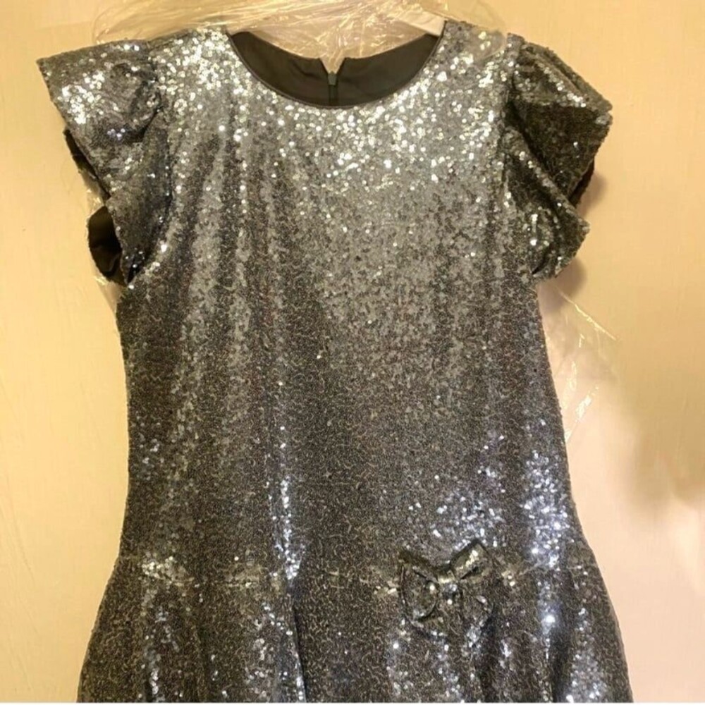 Kid's Dream Silver Sequin Flutter Sleeve Drop Waist Plus Size Party Dress 20.5